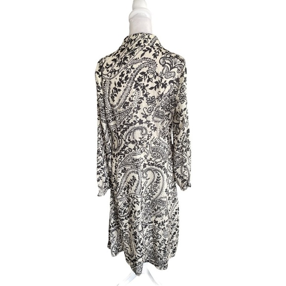 Koko + Mason Cream and Black Long Sleeve Paisley Midi Satin Dress Size Large - Picture 10 of 15